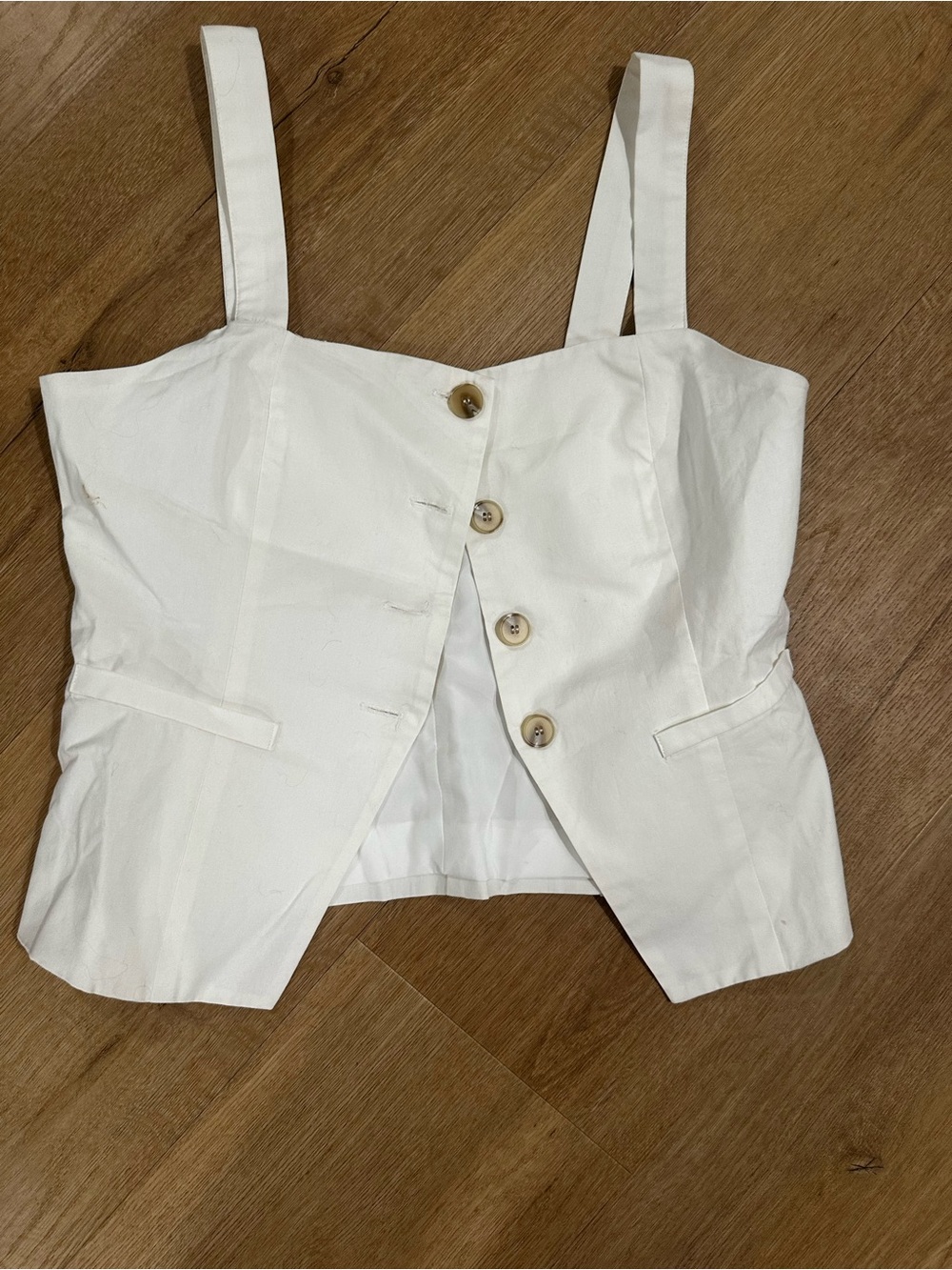 White Button-Front Sleeveless Cropped Tank Top